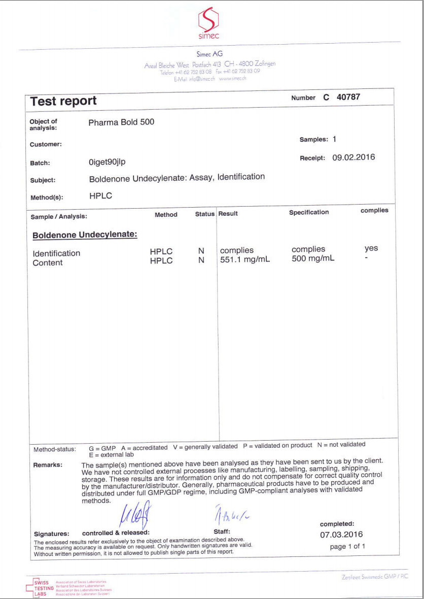 PHARMA BOLD 500 dosage report