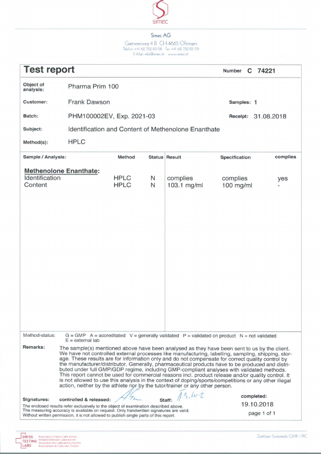 PHARMA PRIM 100 dosage report