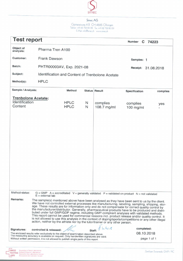 PHARMA TREN A 100 dosage report